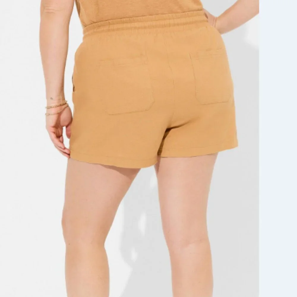 Torrid 5 Inch Pull-On Stretch Linen Mid-Rise Short - Tan‎ - Medium - Picture 4 of 7
